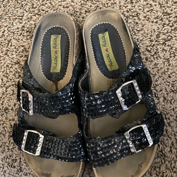 Penny & Kenny Sequined Sandals - Black - Size 8-8 1/2 - Picture 2 of 7
